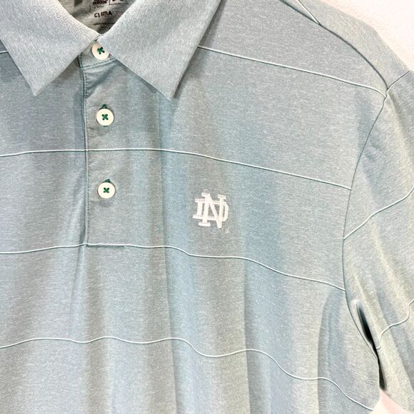 Adidas Golf Climalite Light Green Striped Polo with Notre Dame Logo Mens Size M - Picture 8 of 11
